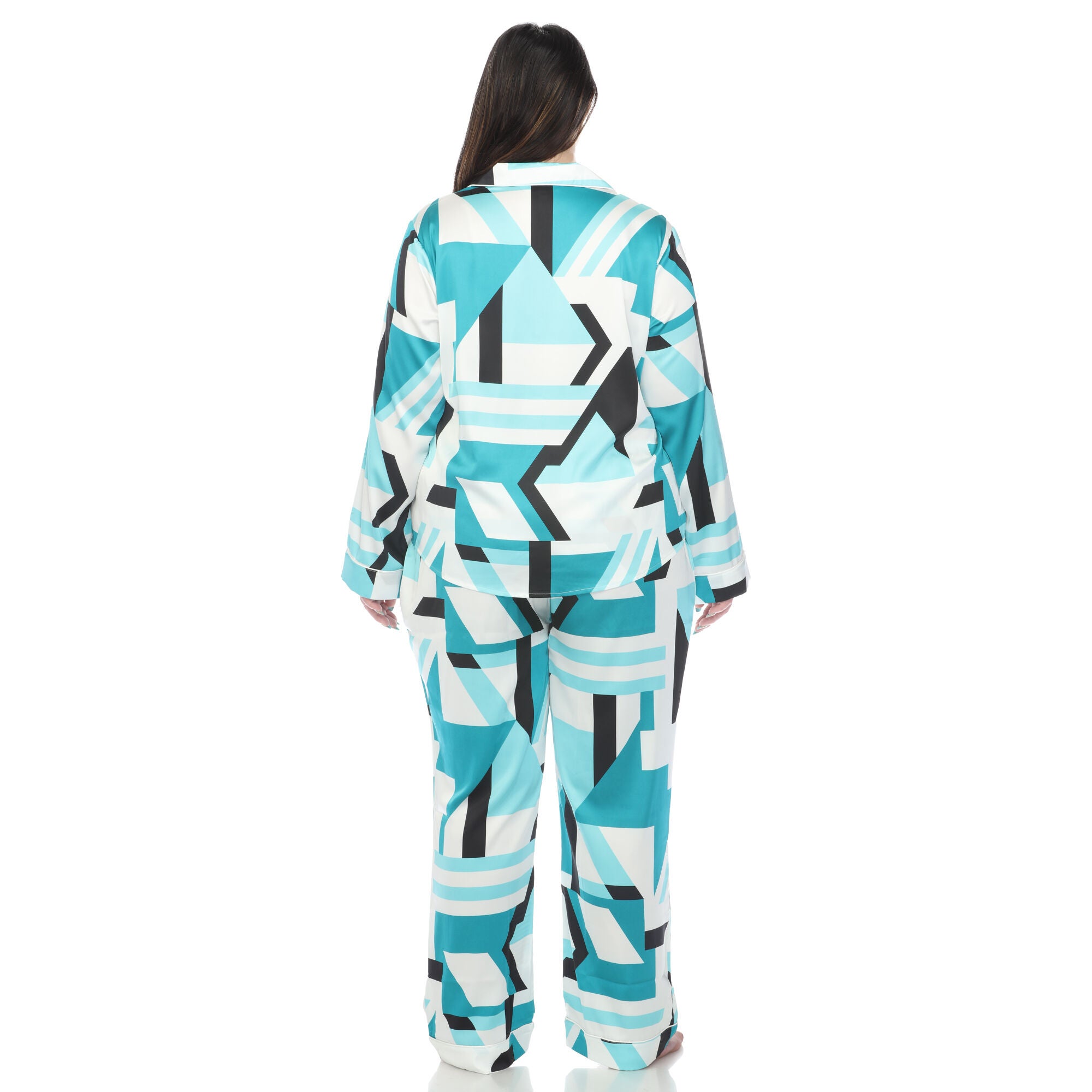 Printed Satin Pajama Set, Teal / Teal, alternate image number 2