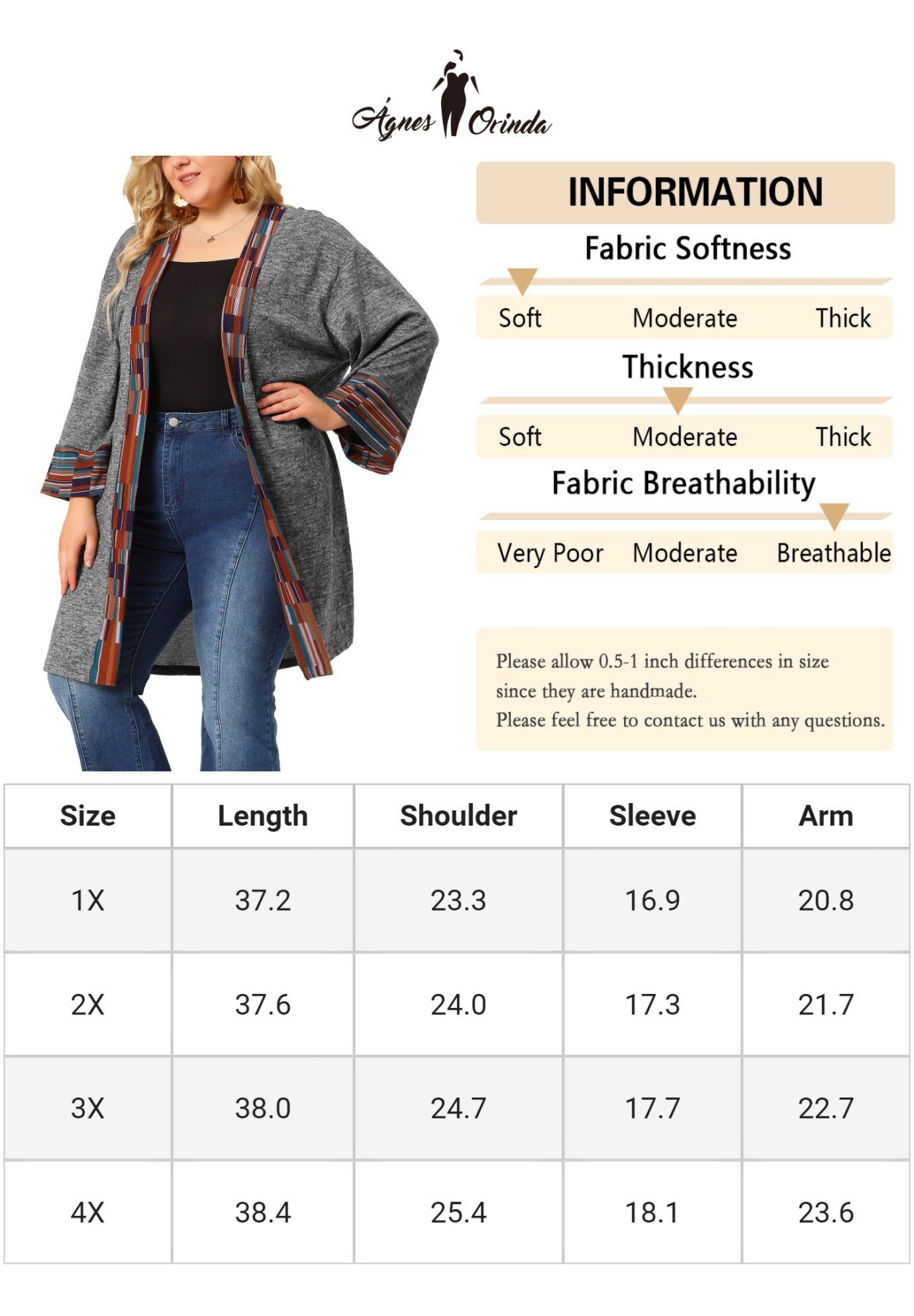 OPEN FRONT BOHO BOHEMIAN KNIT CARDIGAN, Dark Gray / Warm Grey, alternate image number 4