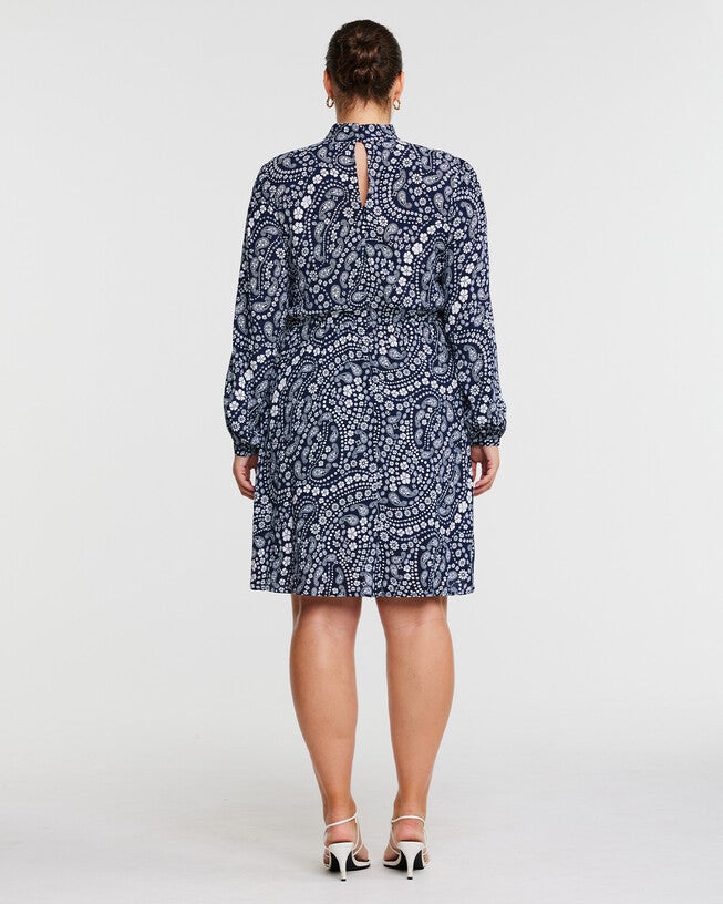 Robin Long Sleeved Navy Paisley Dress, , alternate image number 8