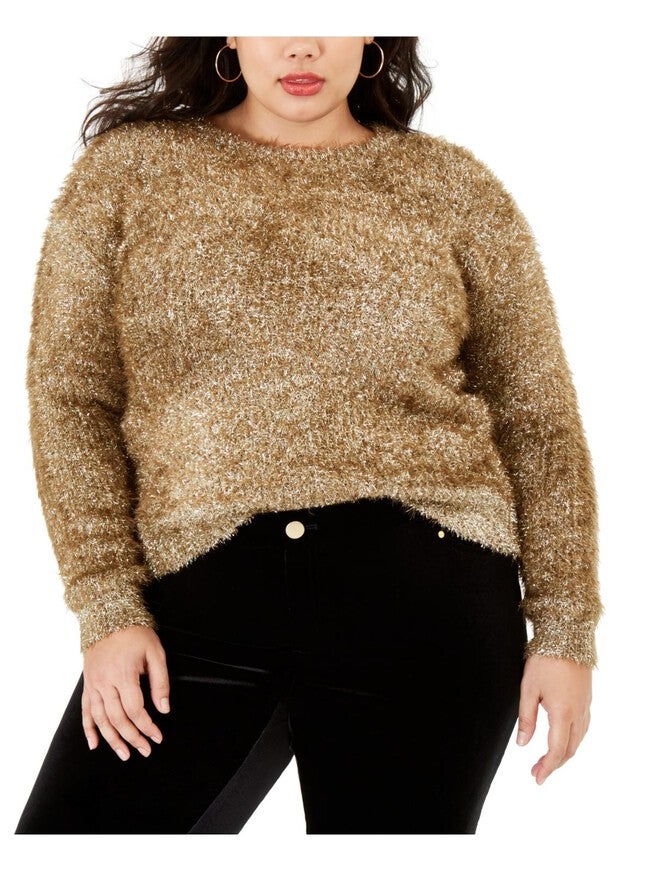 Rachel Roy Women's Plus Dehlia Metallic Crew Neck Sweater Yellow Size 1X, Yellow / Yellow, hi-res image number null
