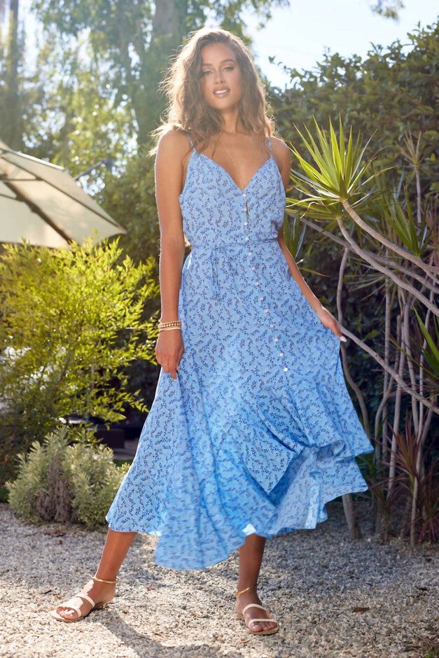 UNDER THE SUMMER SKY SERENE SUMMER DRESS IN PARADISE PRINT, Paradise Print / Light Blue, alternate image number null