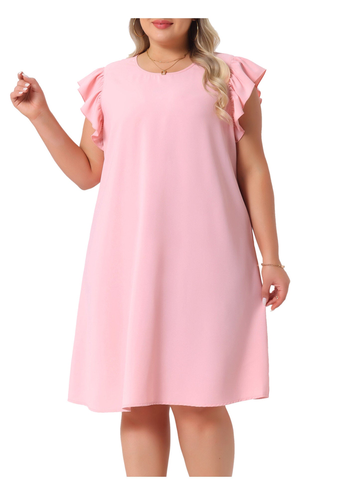 Summer Flare Sleeve Sleeveless Tank Loose Sundress, Pink / Pink, alternate image number 2