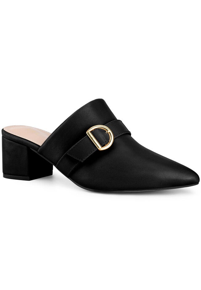 Closed toe Slip On Block Heeled Mules, Black / Black, hi-res image number 0