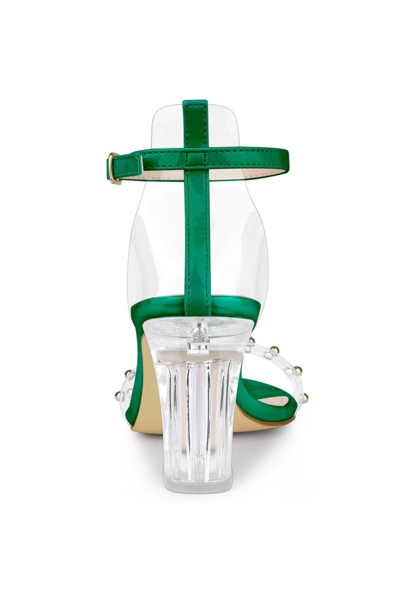 Clear Block Heel Ankle Strap Heeled Sandals, Green / Forest Green, alternate image number 2