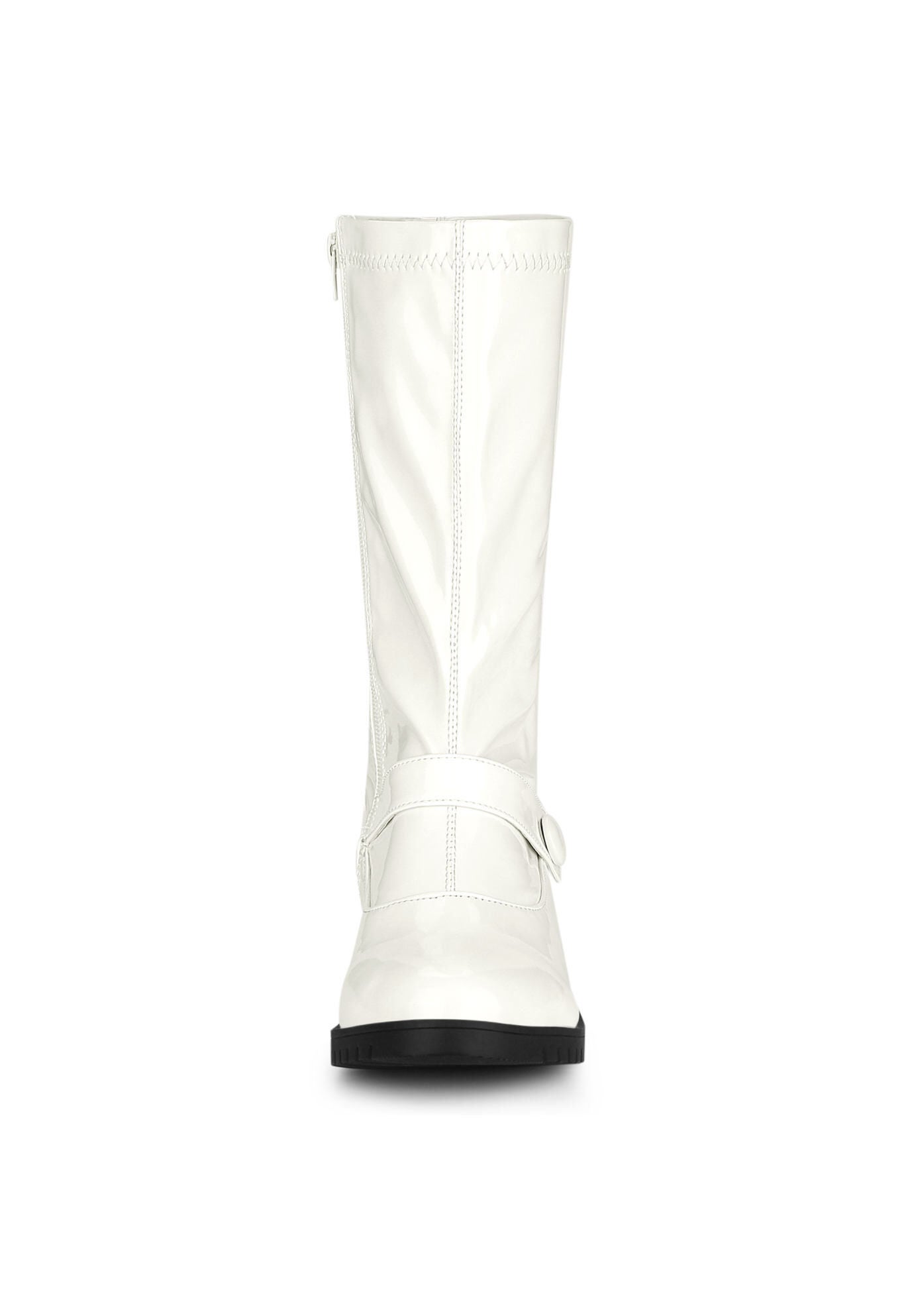 Mid Calf Chunky Heels Patent Leather GO GO Boots, White / White, alternate image number 1