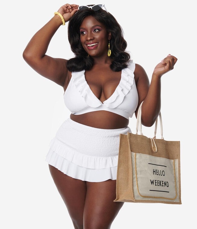 White Ruffle Swim Top, White / White, hi-res image number null