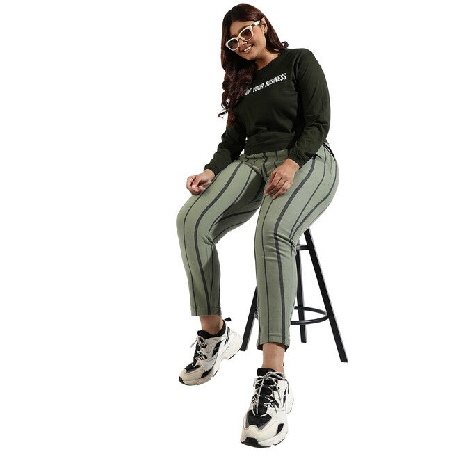 Women Olive Striped Active & Evening Trackpant, Sage Green / Sage Green, alternate image number null
