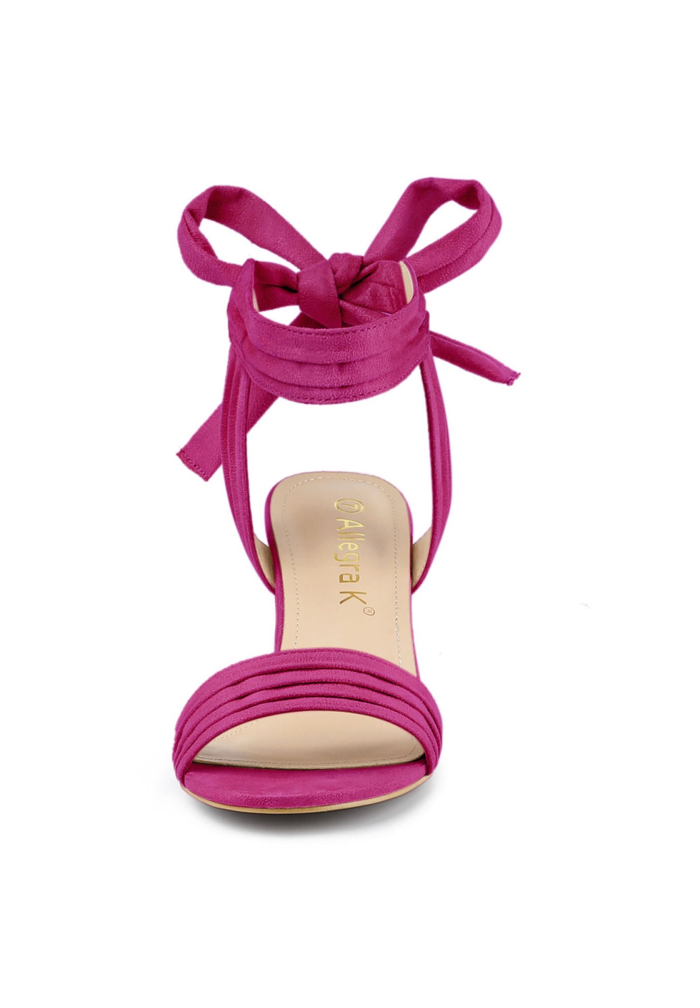 Open Toe Ankle Tie Back Block Heels Sandals, Hot Pink / Deep Fuchsia, alternate image number 1