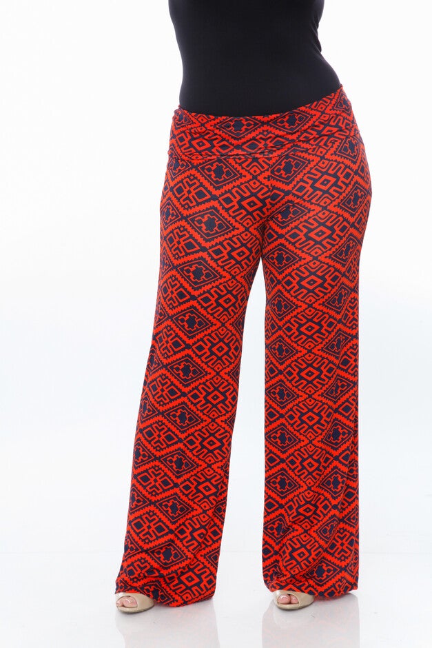 Orange Navy Print Palazzo Pants, Orange Navy / Navy, hi-res image number 0