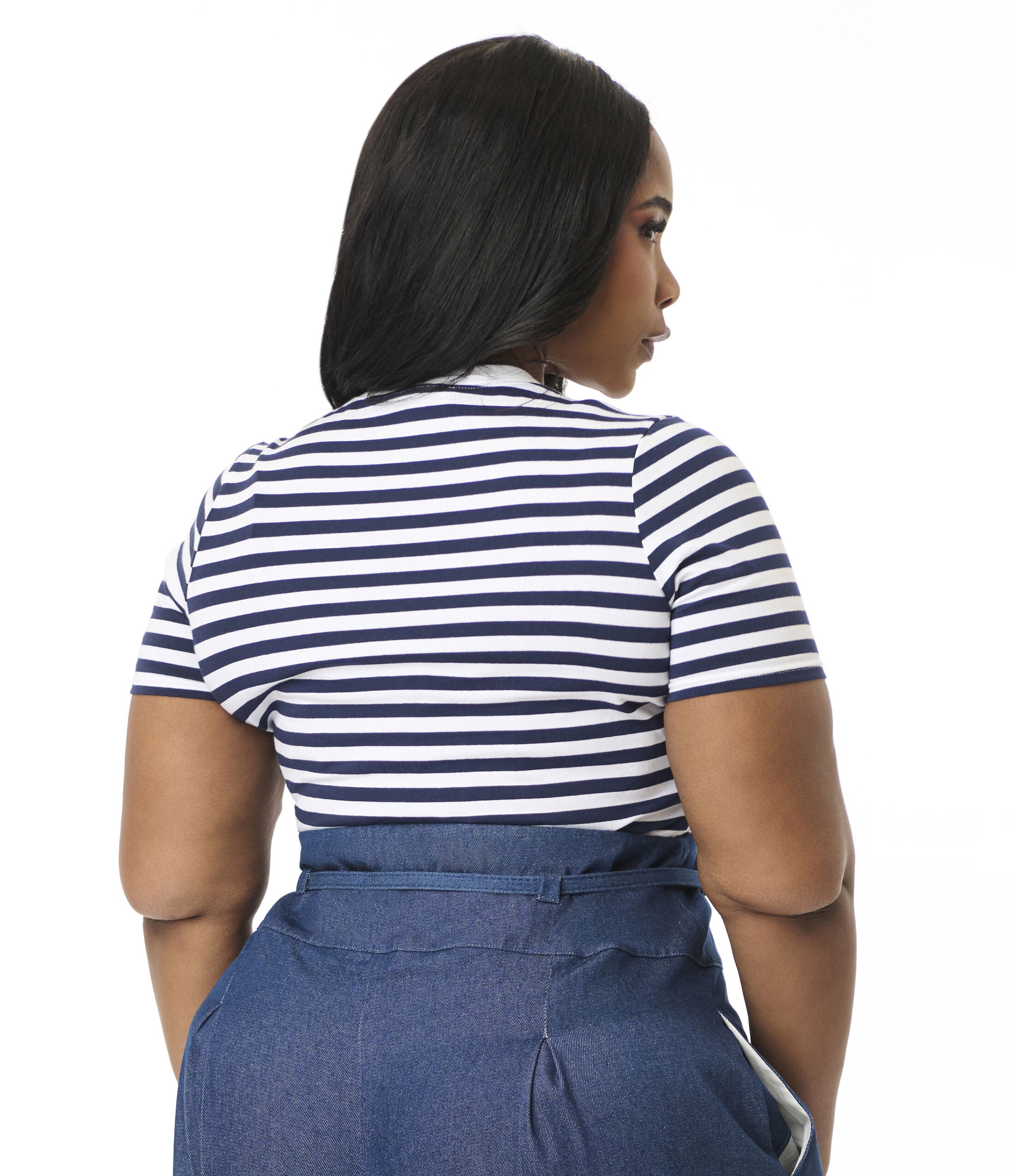 Unique Vintage Plus Size Navy & White Stripe Cotton Back To Basics Top, Navy / Navy, alternate image number 1