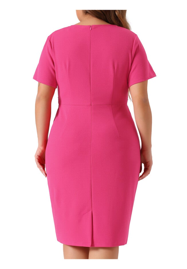 Button Crew Neck Bodycon Pencil Dress, Hot Pink / Black, alternate image number 3