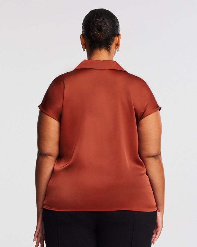 Amber Satin Button Up Shirt, Rust / Red, alternate image number null