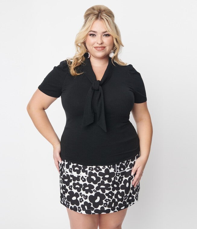 Smak Parlour Black Tie Neck Top, , alternate image number null