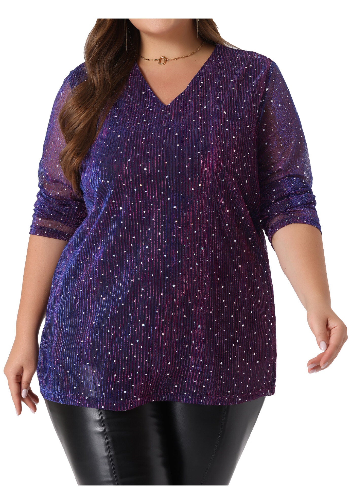 LONG SLEEVE GLITTER SPARKLE TOP, Blue Purple / Purple, alternate image number 2
