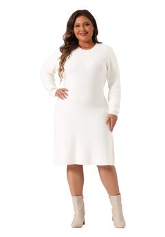 Crew Neck Long Sleeve Knit Pullover Sweater Dress