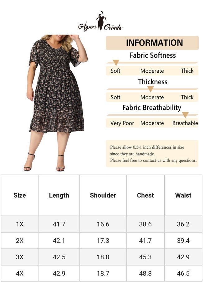 Flare Smock Ruffle Chiffon Floral Midi Dress, Black / Black, alternate image number null