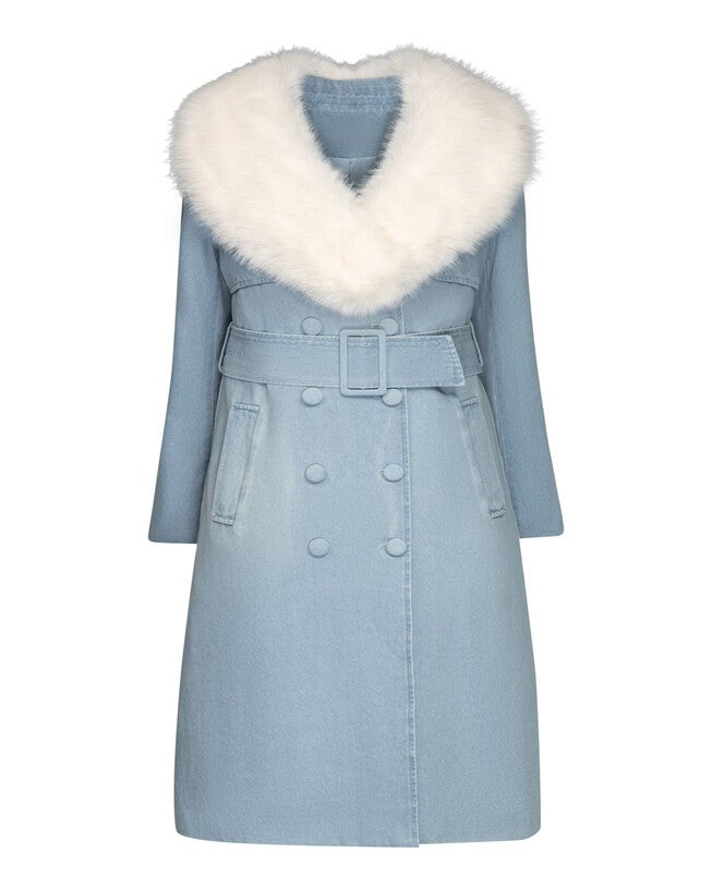 The Tamika Denim Trench Coat, Blue / Light Wash, alternate image number 3