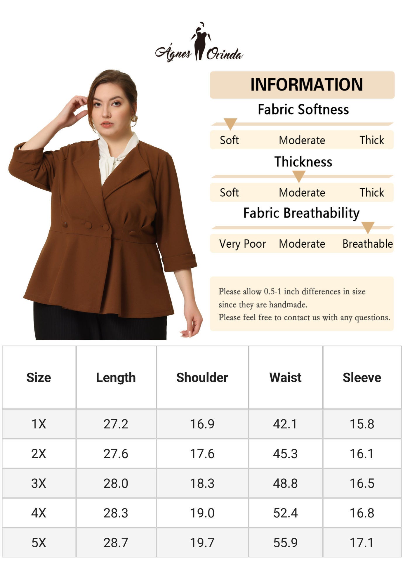 NOTCHED LAPEL PEPLUM JACKET SUIT BLAZER, Brown / Brown, alternate image number 4