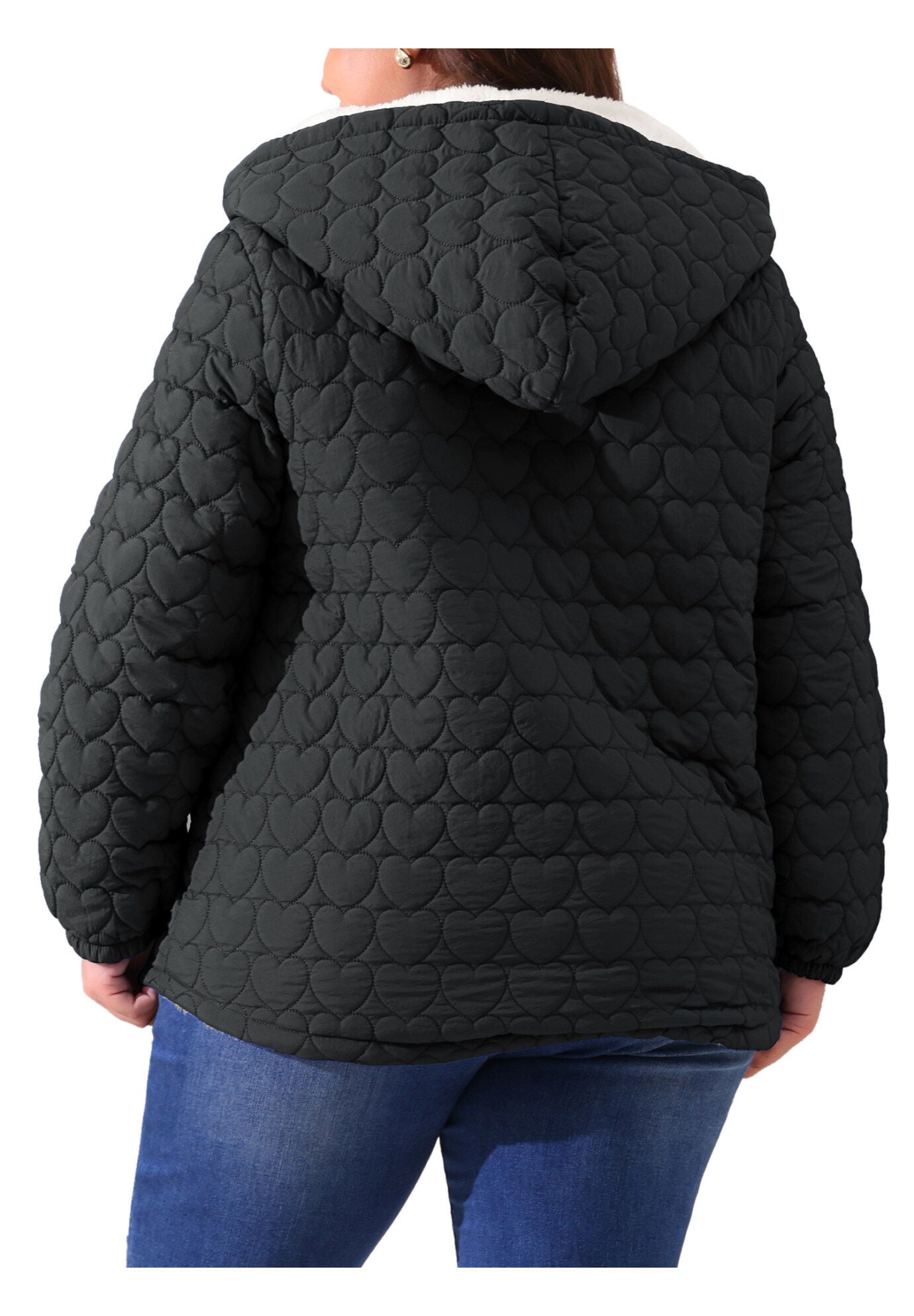 Puffer Hooded Jacket Quilted Full Zip Winter Coats, Black / Black, alternate image number 3