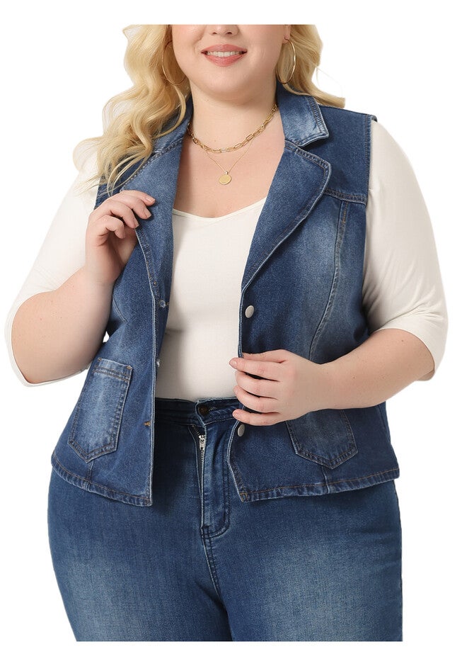 LAPEL BUTTON DOWN CLASSIC JEAN DENIM VEST, Dark Blue / Navy, alternate image number 2