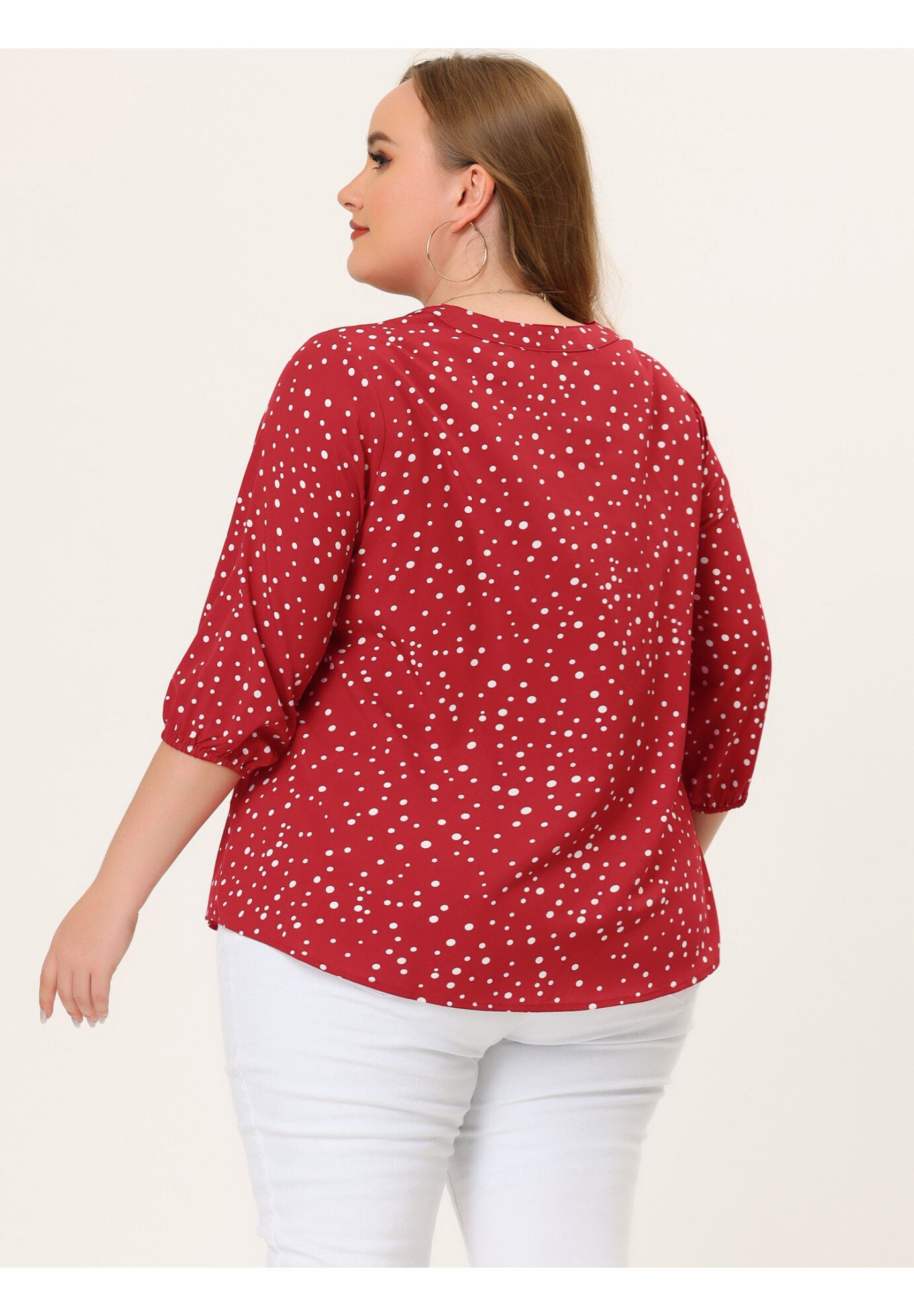 Work Round Neck Ruffle Chiffon Blouse Top, Red White / Red, alternate image number 3