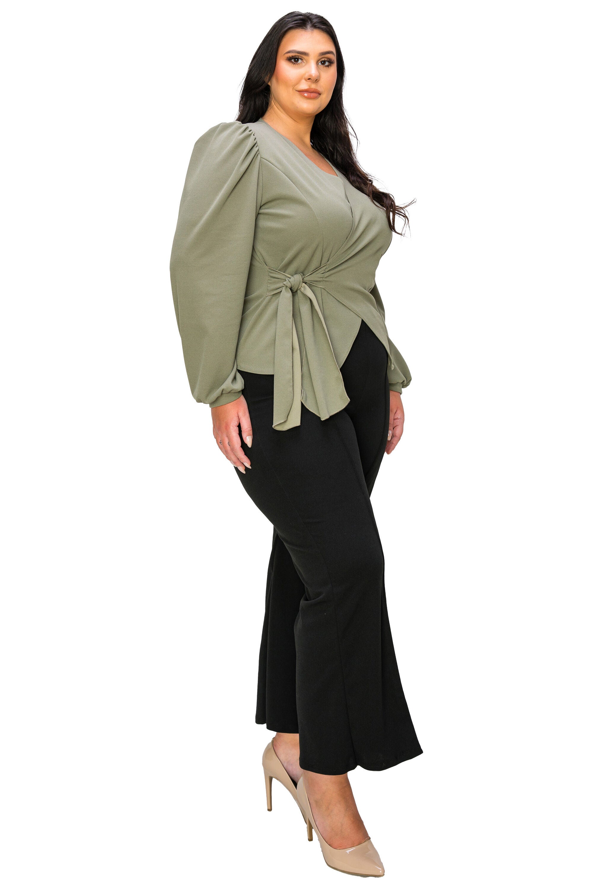 YELENA CREPE WRAP TOP, Dk Sage / Sage Green, alternate image number 1