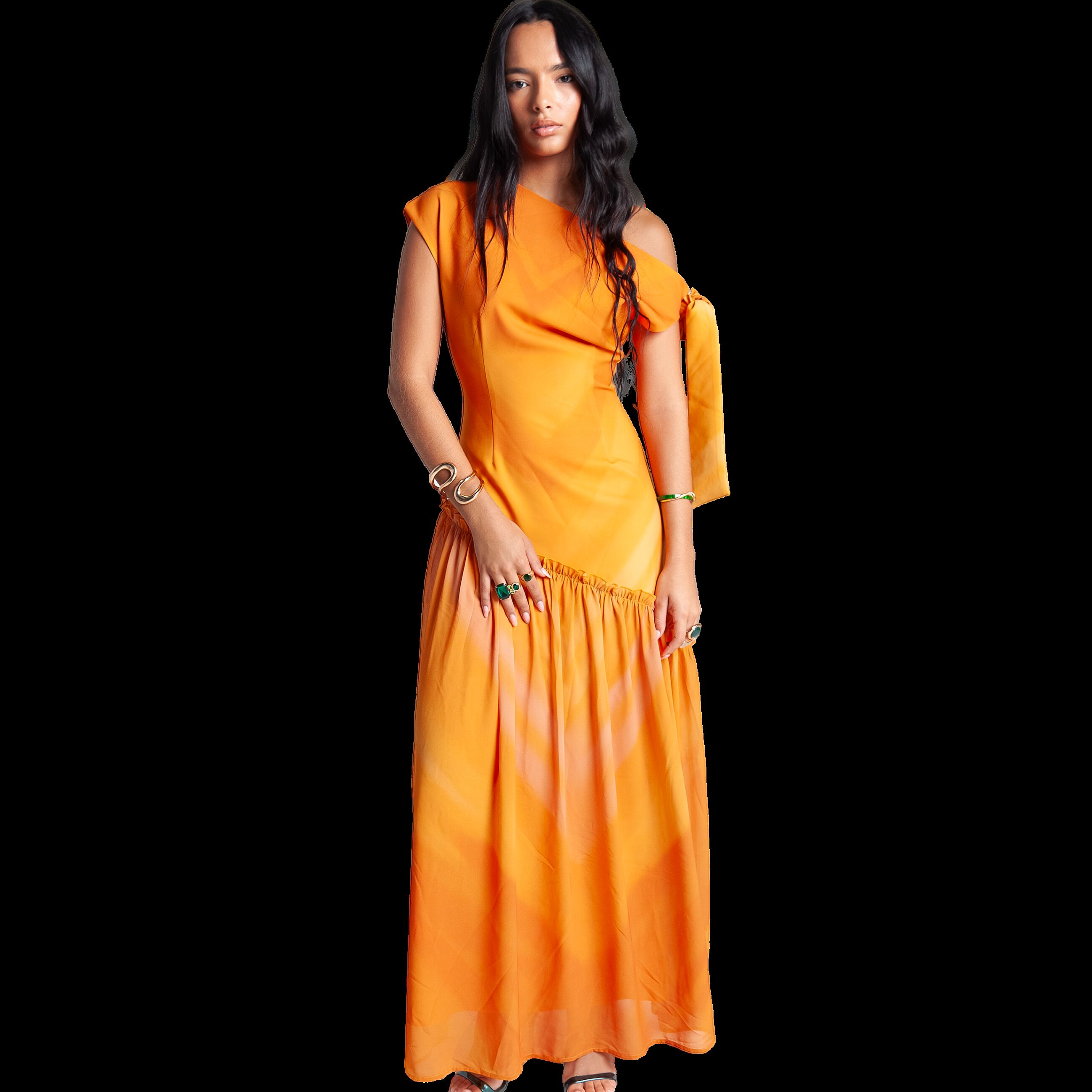 Asymmetric Maxi Dress, Orange / Orange, alternate image number 1