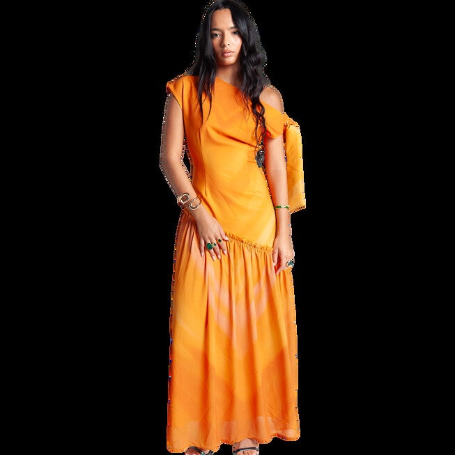 Asymmetric Maxi Dress, Orange / Orange, alternate image number 1