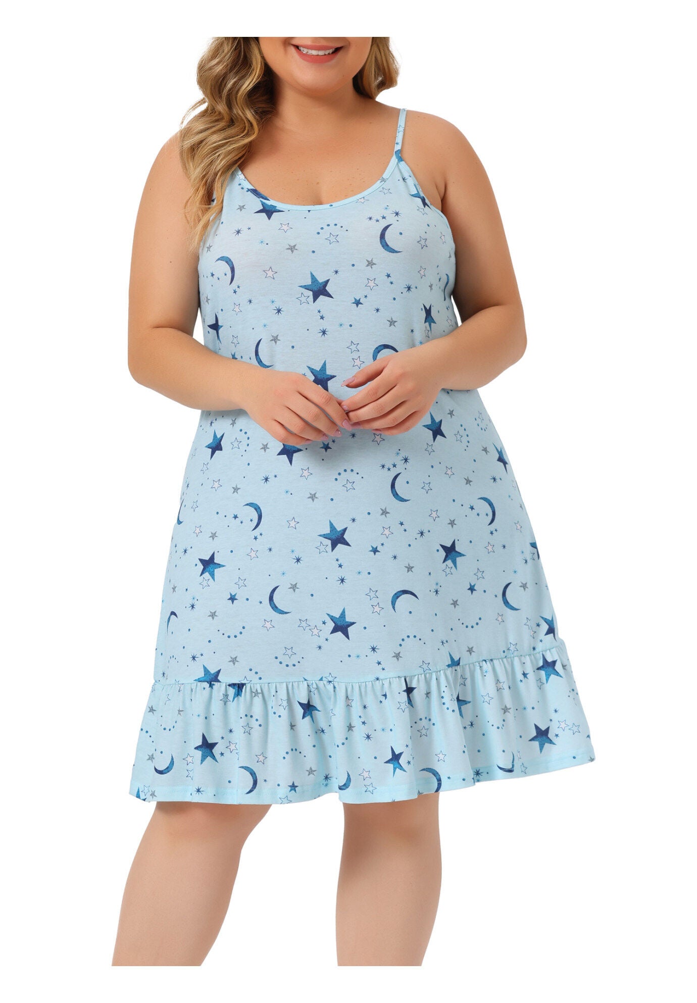 Chemise Printed Strap Nightwear Lingerie, Light Blue / Light Blue, alternate image number 1