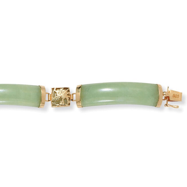 Green Jade Dragon Link Bracelet in Gold-Plated .925 Sterling Silver 7.25 inches, , alternate image number null