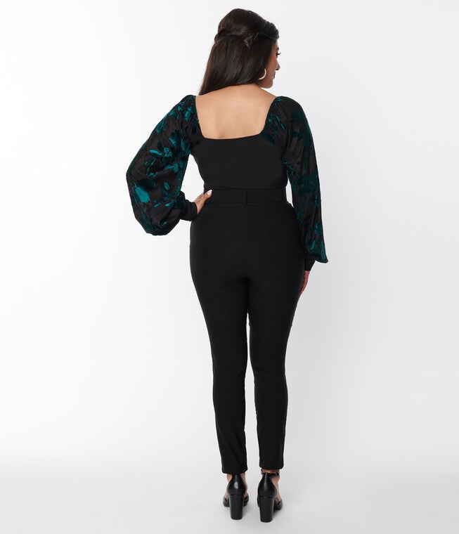 Unique Vintage Black Belted Rizzo Cigarette Pants, Black / Black, alternate image number null