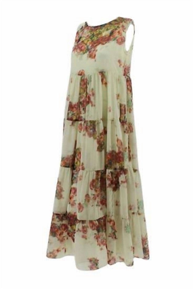 WOMEN'S FLOWER BOUQUET SLEEVELESS DRESS IN CREAM, Cream / White, alternate image number null