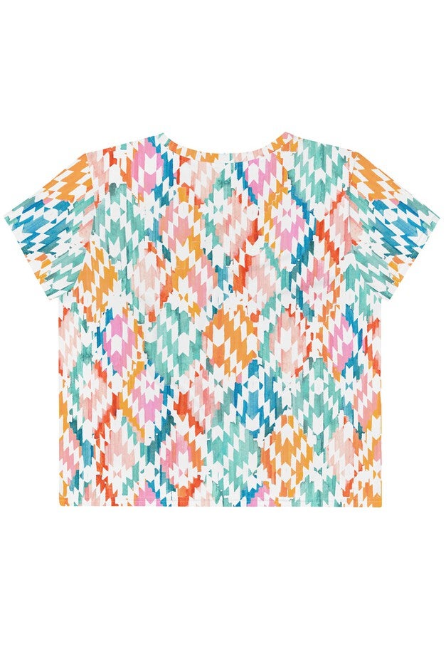 Carnival Ikat Crop Tee, Rainbow / White, alternate image number 3