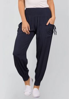 Annick - Nadine Harem Pants Solid Smocked Waist Pockets Side Ties