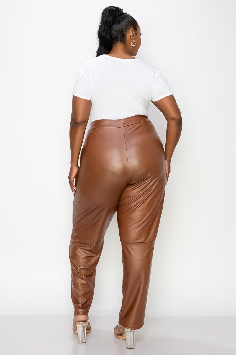 ELISE VEGAN LEATHER POCKET PANTS, Camel / Sienna, alternate image number 2
