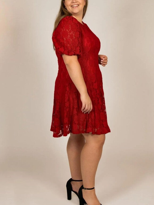 Calista Dress Cotton Fit & Flare Red Lace, Red / Red, alternate image number 3