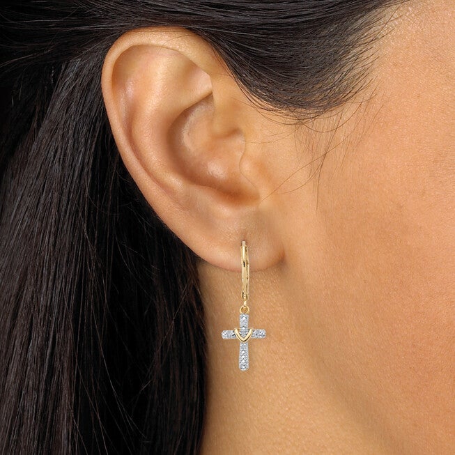 Diamond Accent Gold-Plated 2-Piece Cross Earring and Necklace Set 18 inches-20 inches, White / White, alternate image number null