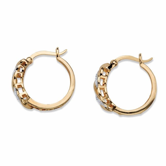 Diamond Accent Gold-Plated Banded S-Link Hoop Earrings, White / White, alternate image number null