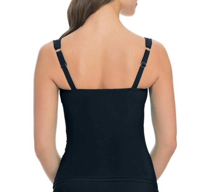 D-CUP SHIRRED UNDERWIRE TANKINI TOP, Tutti Frutti Black / Black, alternate image number null