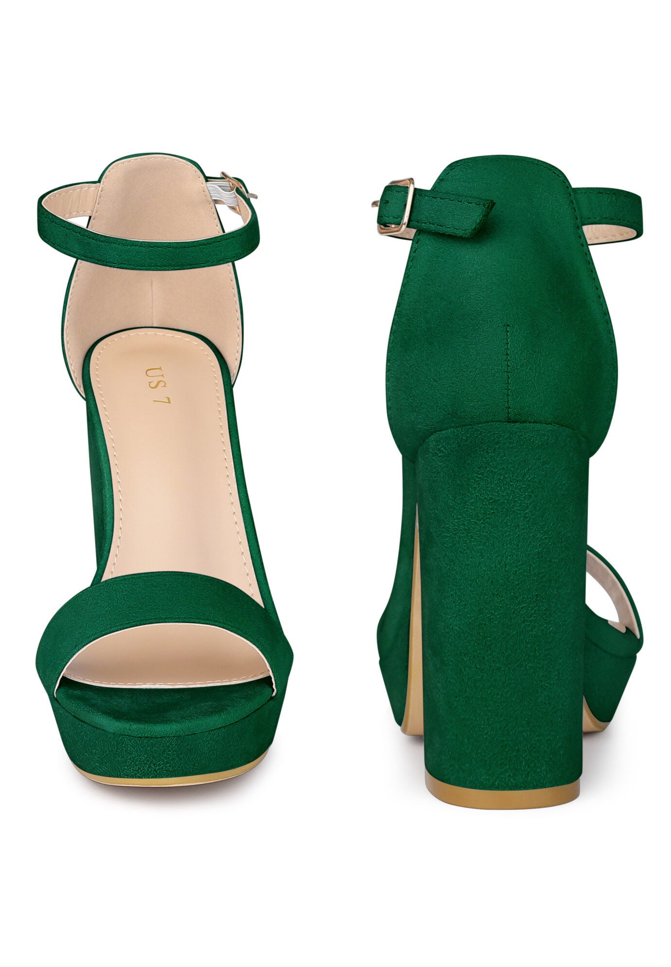 Platform Ankle Buckle Strap Chunky Heel Sandals, Green / Forest Green, alternate image number 1