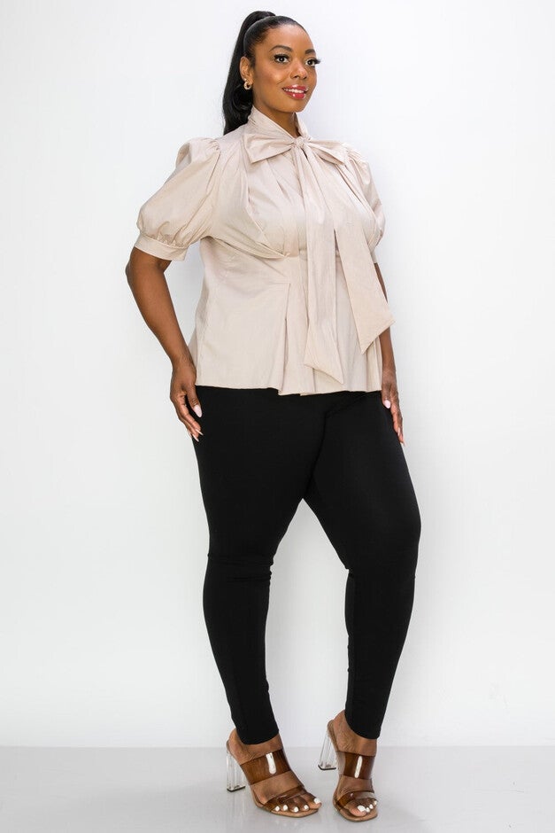 ASHLYN TIE NECK BLOUSE, Taupe / Taupe, alternate image number 2