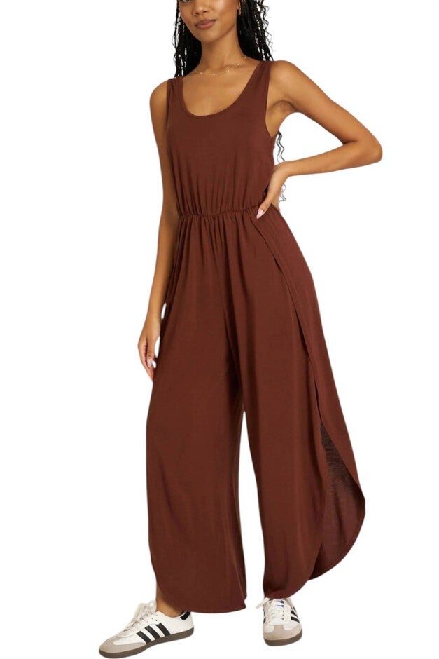 DO IT AGAIN SCOOP NECK JUMPSUIT, Brown / Brown, hi-res image number null
