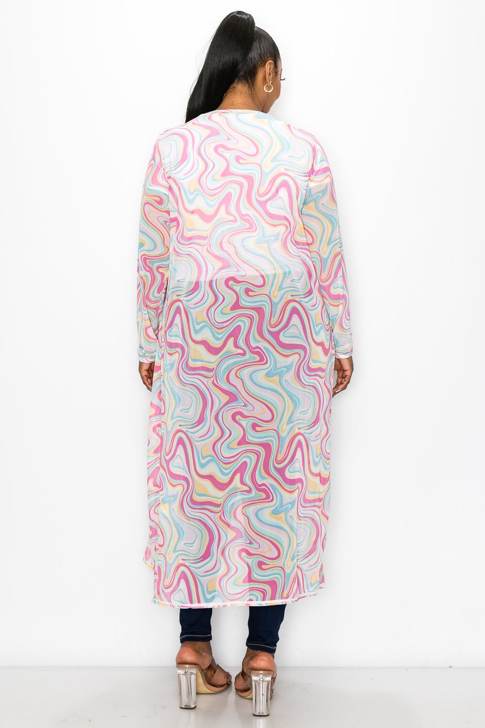 MEGAN SWIRL PRINT MESH CARDIGAN, CandySky Blue / Light Blue, alternate image number 2