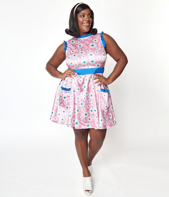 Smak Parlour Plus Size Pink & White Ditsy Floral Happy Hour Flare Dress, Pink White Ditsy Floral / Pink, alternate image number null