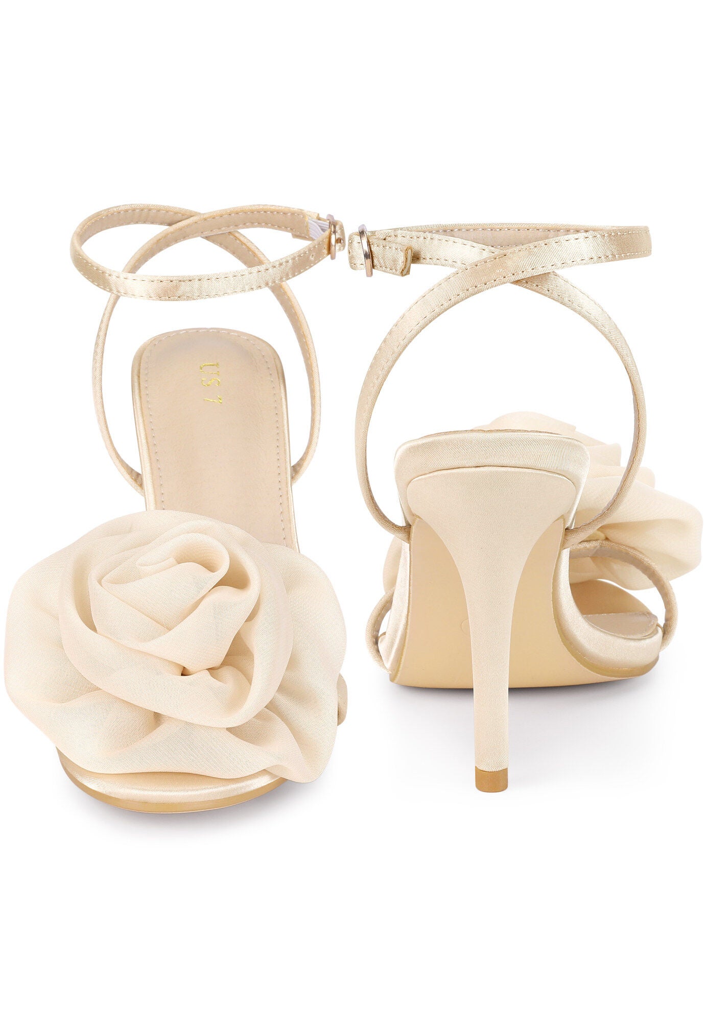 Flower Stiletto High Heels Sandals, Champagne / Gold, alternate image number 1