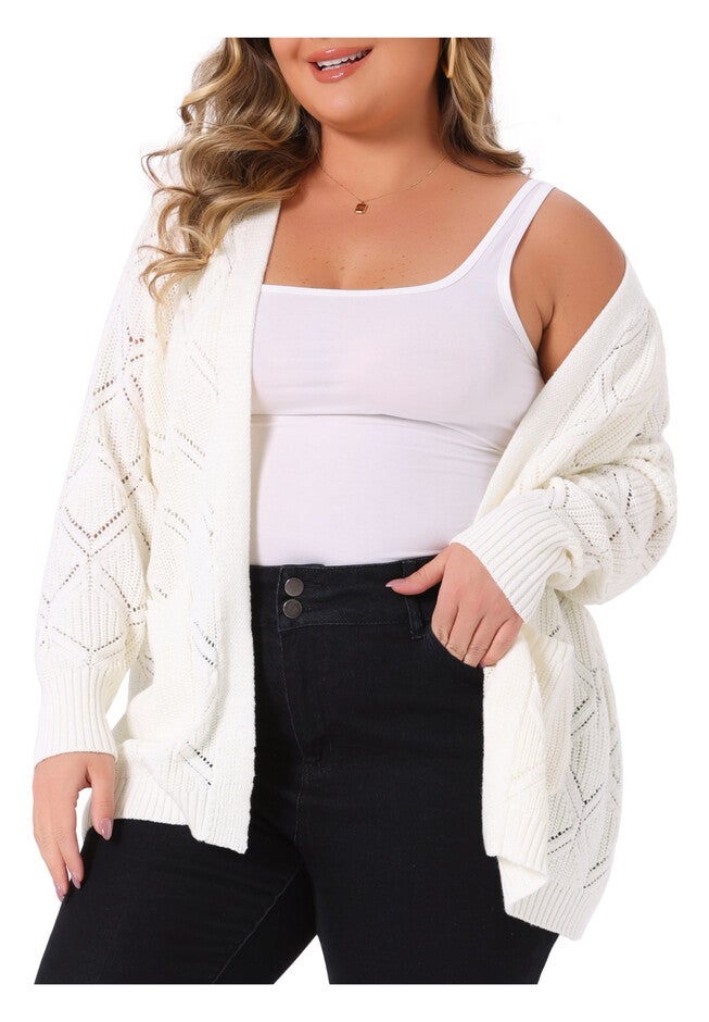 Fall Winter Long Sleeve with Pockets Knit Cardigans, White / White, alternate image number 1