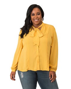 Plus Size Tasha Chiffon Button-Up Neck-Tie Blouse