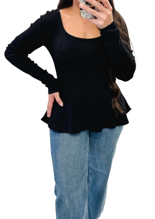GWEN RUFFLE LONG SLEEVE TOP, Black / Black, hi-res image number null
