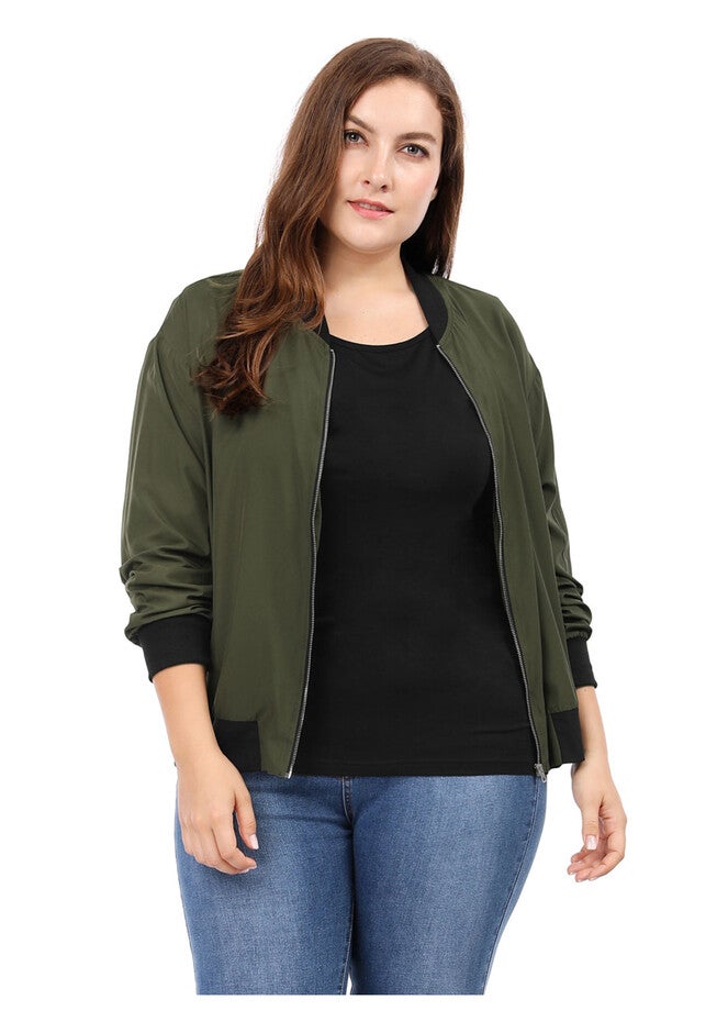 LIGHTWEIGHT ZIP UP QUILTED BOMBER JACKET, Green / Forest Green, alternate image number 2