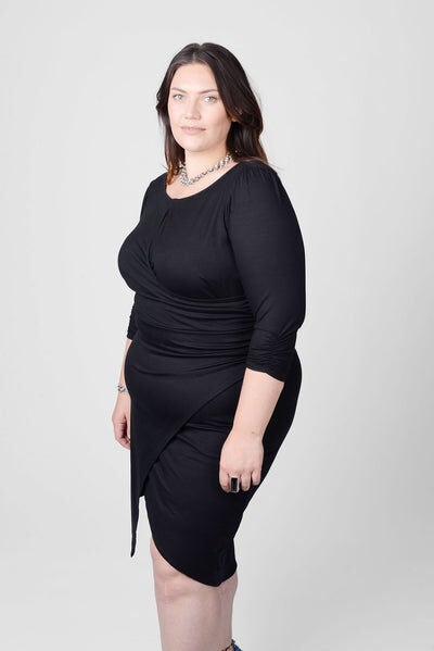 Lina Keyhole Ruched Waist Dress, Black / Black, alternate image number 3